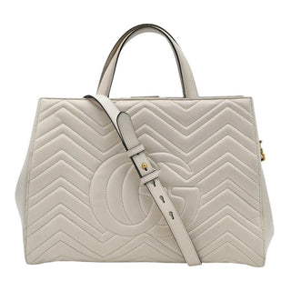 GUCCI | Ivory Leather Matelasse GG Marmont Top Handle Bag