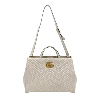 GUCCI | Ivory Leather Matelasse GG Marmont Top Handle Bag