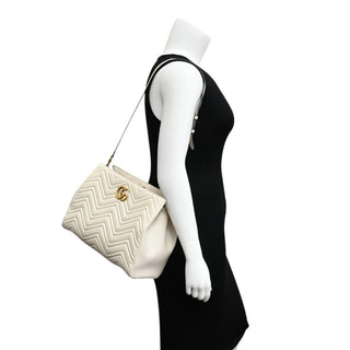 GUCCI | Ivory Leather Matelasse GG Marmont Top Handle Bag