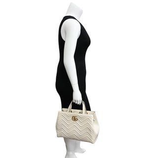 GUCCI | Ivory Leather Matelasse GG Marmont Top Handle Bag