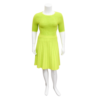 LELA ROSE | Lime Textured Knit Dress