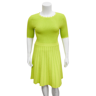 lime green knit dress Lime Green Pointelle Knit Dress - Fringe Hem Dress - Green Dress