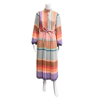 Rainbow Stripe Pleated Midi Dress