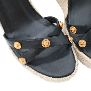 VERSACE | Medusa Studded Black Espadrilles Wedges