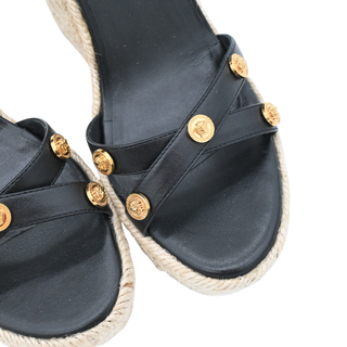 VERSACE | Medusa Studded Black Espadrilles Wedges
