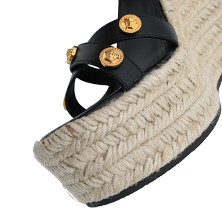 VERSACE | Medusa Studded Black Espadrilles Wedges
