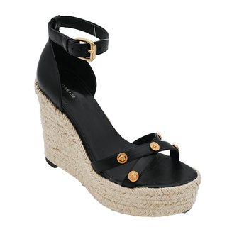 VERSACE | Medusa Studded Black Espadrilles Wedges