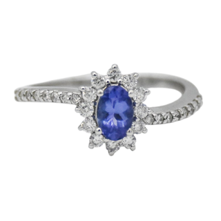 &nbsp; | White Gold Diamond Halo Tanzanite Ring