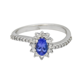 &nbsp; | White Gold Diamond Halo Tanzanite Ring