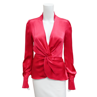 JONATHAN SIMKHAI | Magenta Twist Front Silk Blouse