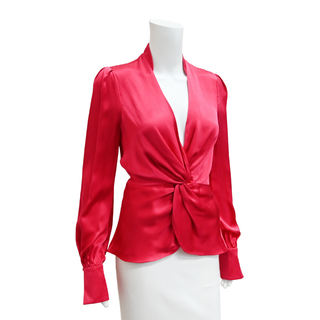 JONATHAN SIMKHAI | Magenta Twist Front Silk Blouse
