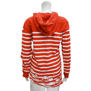 BALMAIN | Distressed Striped Logo Hoodie