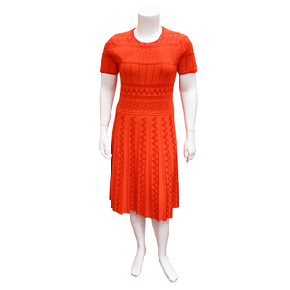 CAROLINA HERRERA | Red Pointelle Knit Midi Dress