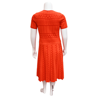 CAROLINA HERRERA | Red Pointelle Knit Midi Dress
