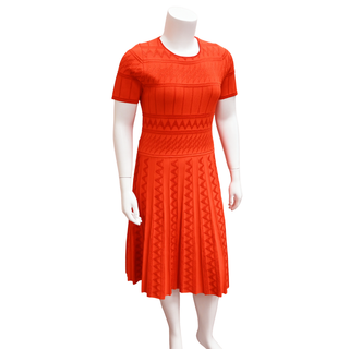 CAROLINA HERRERA | Red Pointelle Knit Midi Dress