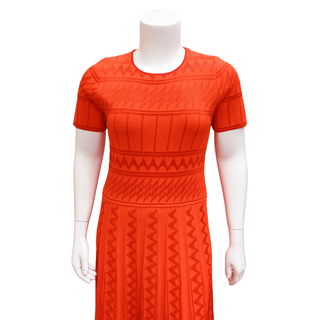 CAROLINA HERRERA | Red Pointelle Knit Midi Dress