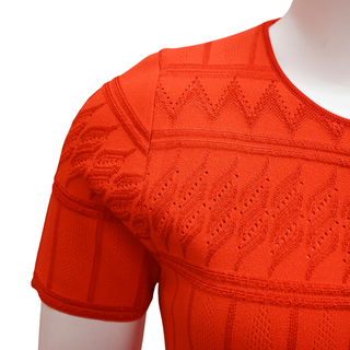 CAROLINA HERRERA | Red Pointelle Knit Midi Dress