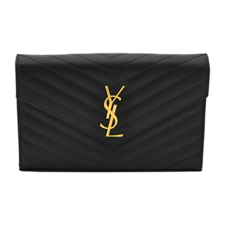 SAINT LAURENT | Black Grain De Poudre Cassandre Chain Wallet