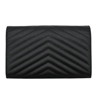 SAINT LAURENT | Black Grain De Poudre Cassandre Chain Wallet