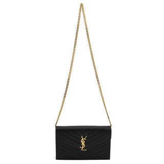 SAINT LAURENT | Black Grain De Poudre Cassandre Chain Wallet