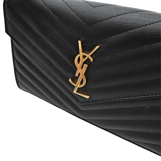 SAINT LAURENT | Black Grain De Poudre Cassandre Chain Wallet