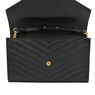 SAINT LAURENT | Black Grain De Poudre Cassandre Chain Wallet