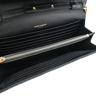 SAINT LAURENT | Black Grain De Poudre Cassandre Chain Wallet