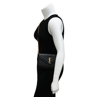 SAINT LAURENT | Black Grain De Poudre Cassandre Chain Wallet