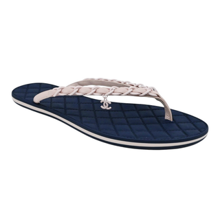 CHANEL | Navy Rubber Quilted Chain Colorblock Thong Sandals