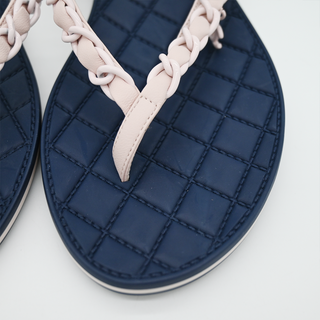 CHANEL | Navy Rubber Quilted Chain Colorblock Thong Sandals