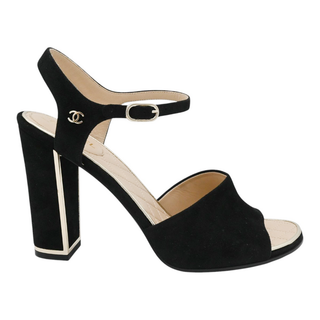 CHANEL | Black Suede Block Heels
