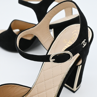 CHANEL | Black Suede Block Heels