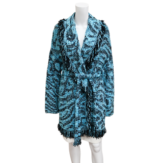 ALANUI | Blue & Black Fringed Knit Cardigan