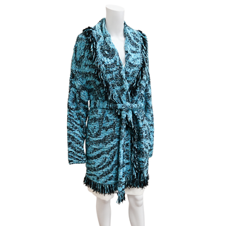 ALANUI | Blue & Black Fringed Knit Cardigan