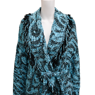 ALANUI | Blue & Black Fringed Knit Cardigan