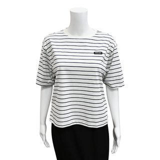 MIU MIU | Striped Cotton Logo Patch T-Shirt