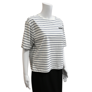 MIU MIU | Striped Cotton Logo Patch T-Shirt
