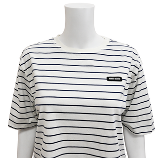 MIU MIU | Striped Cotton Logo Patch T-Shirt