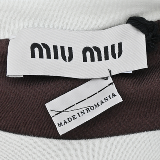 MIU MIU | Striped Cotton Logo Patch T-Shirt