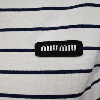 MIU MIU | Striped Cotton Logo Patch T-Shirt