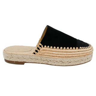 CHANEL | Black Suede Woven Espadrille Mules