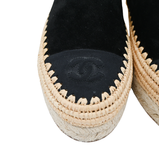 CHANEL | Black Suede Woven Espadrille Mules