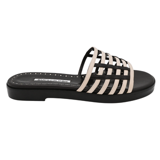 MANOLO BLAHNIK | Soromu Brown & Cream Slide Sandals