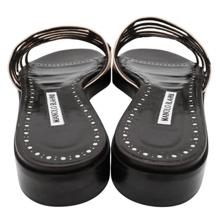 MANOLO BLAHNIK | Soromu Brown & Cream Slide Sandals