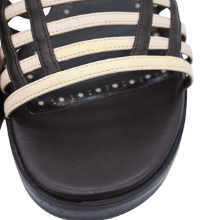 MANOLO BLAHNIK | Soromu Brown & Cream Slide Sandals