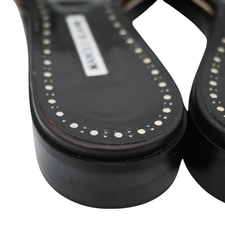MANOLO BLAHNIK | Soromu Brown & Cream Slide Sandals