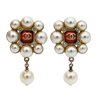 Gripoix CC Faux Pearl Clip Earrings