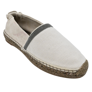 BRUNELLO CUCINELLI | Beige Canvas & Suede Ruched Monili Espadrilles