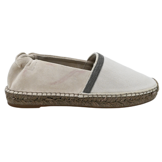 BRUNELLO CUCINELLI | Beige Canvas & Suede Ruched Monili Espadrilles