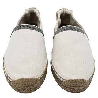 BRUNELLO CUCINELLI | Beige Canvas & Suede Ruched Monili Espadrilles